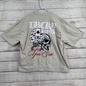 GSTR Graphic T-Shirt Mens 3XL Tan Lucky Skulls Test Your Fate Dice Cards Cotton